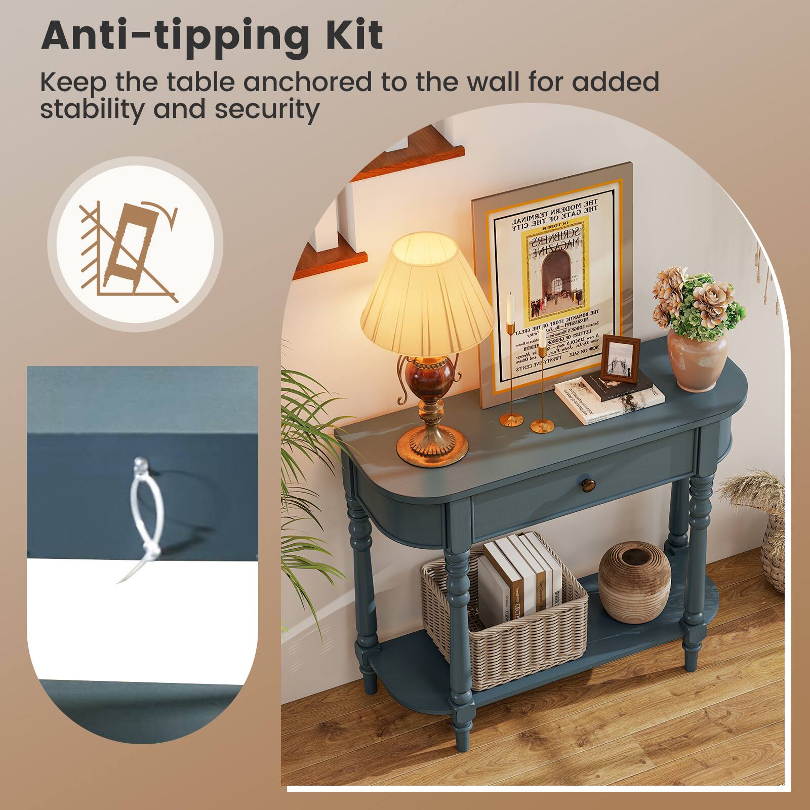 Anti-tipping Kit  
Keep the table anchored to the wall for added stability and security
