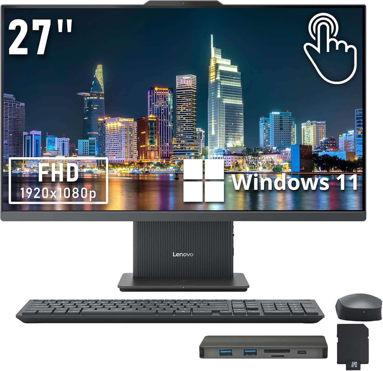 Lenovo - IdeaCentre 27" FHD Touchscreen All-in-One Desktop,Intel i7-13620H,32GB DDR5,1TB SSD+288GB Dock Set,Win 11 - Gray