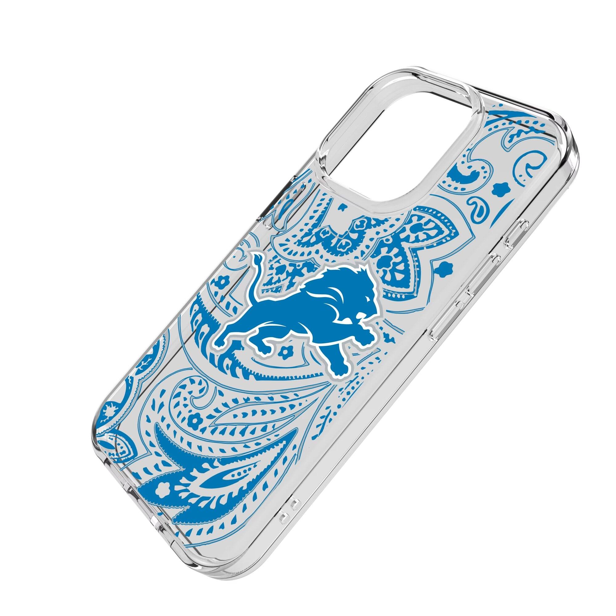 Alt View 1. Keyscaper - Detroit Lions iPhone Clear Paisley Design Case - 16e - Multicolor.
