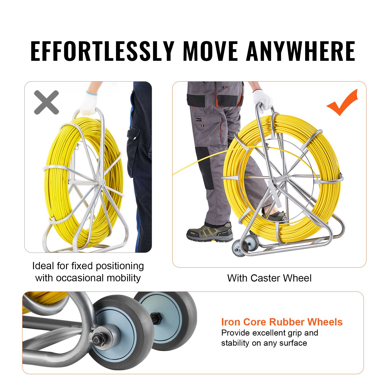 EFFORTLESSLY MOVE ANYWHERE

Ideal for fixed positioning with occasional mobility

With Caster Wheel

Iron Core Rubber Wheels
Provide excellent grip and stability on any surface