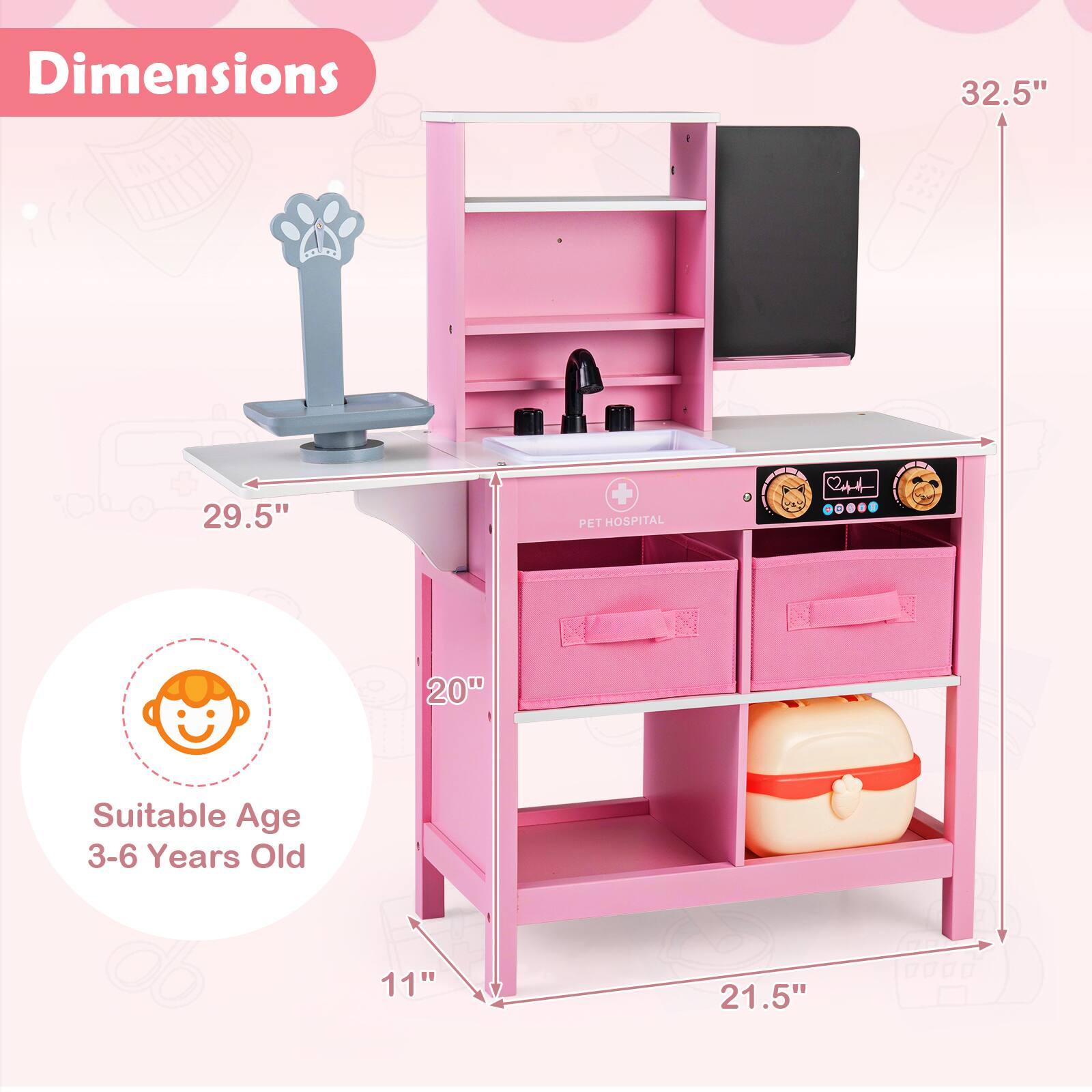 Dimensions: 32.5" x 29.5" x 21.5" x 20" x 11"  
Suitable Age: 3-6 Years Old