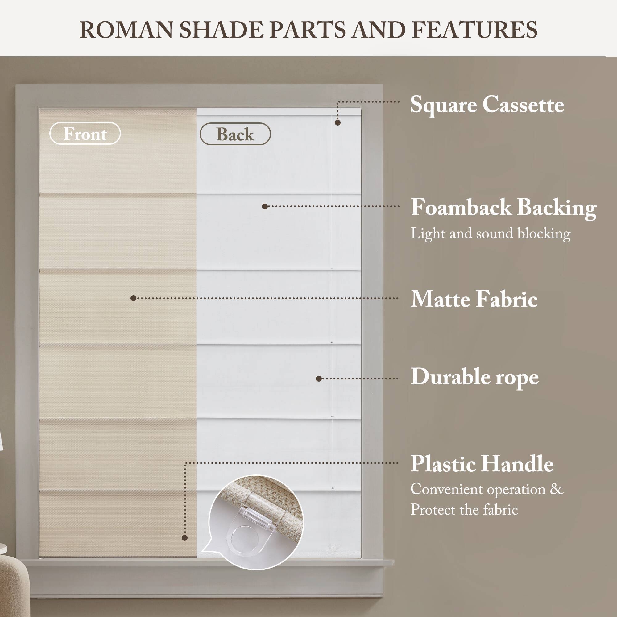 BreeBe 1PC 27x64' Cordless Roman Blind Galen Matte fabric Ivory ...