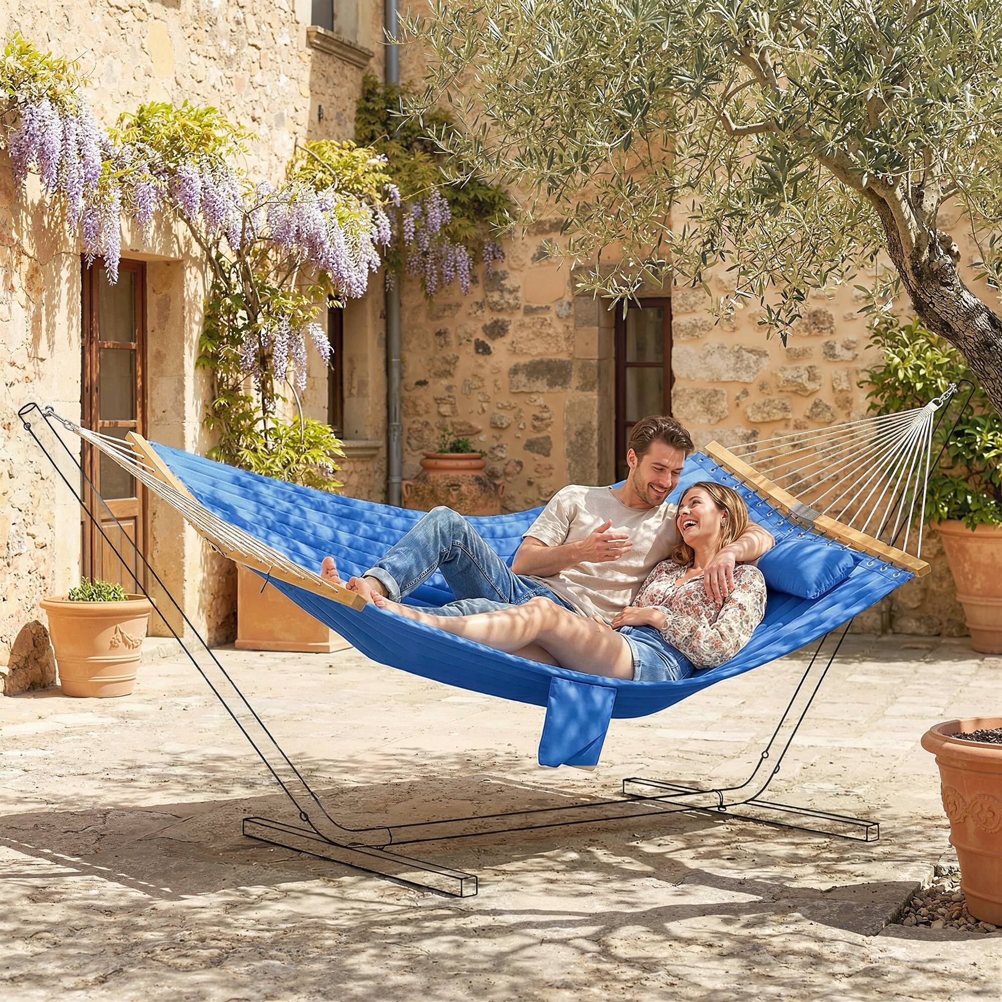 Alt View 1. Outsunny - Hammock 2-Person, with Pillow & Pad, 440 lbs Capacity - Navy Blue.