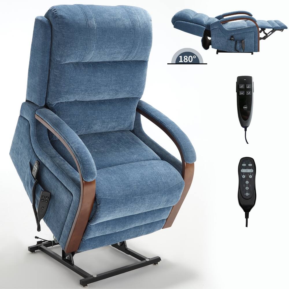 Alt View 6. Ropilly - Ropilly Dual Motor Power Lift Recliner Blue Chenille Massage Chair 350 LBS - Blue.