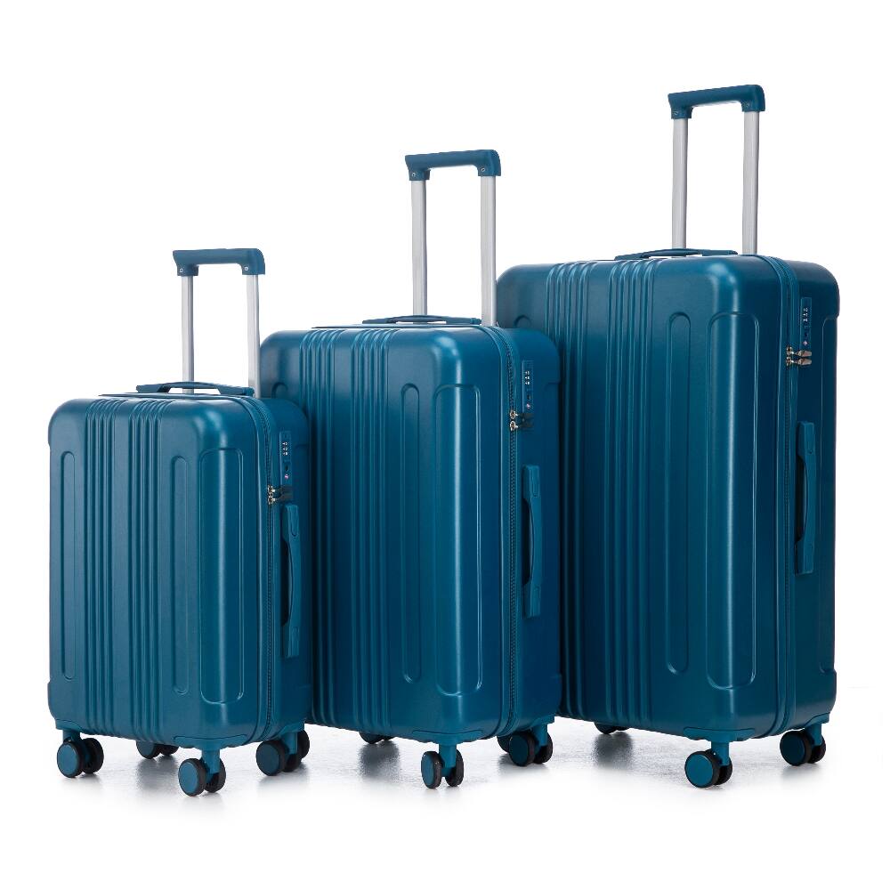 Front. Ropilly - Ropilly 3 Piece Luggage Set ABS Hard Shell Spinner Wheel Suitcase Dark Blue - Dark Blue.