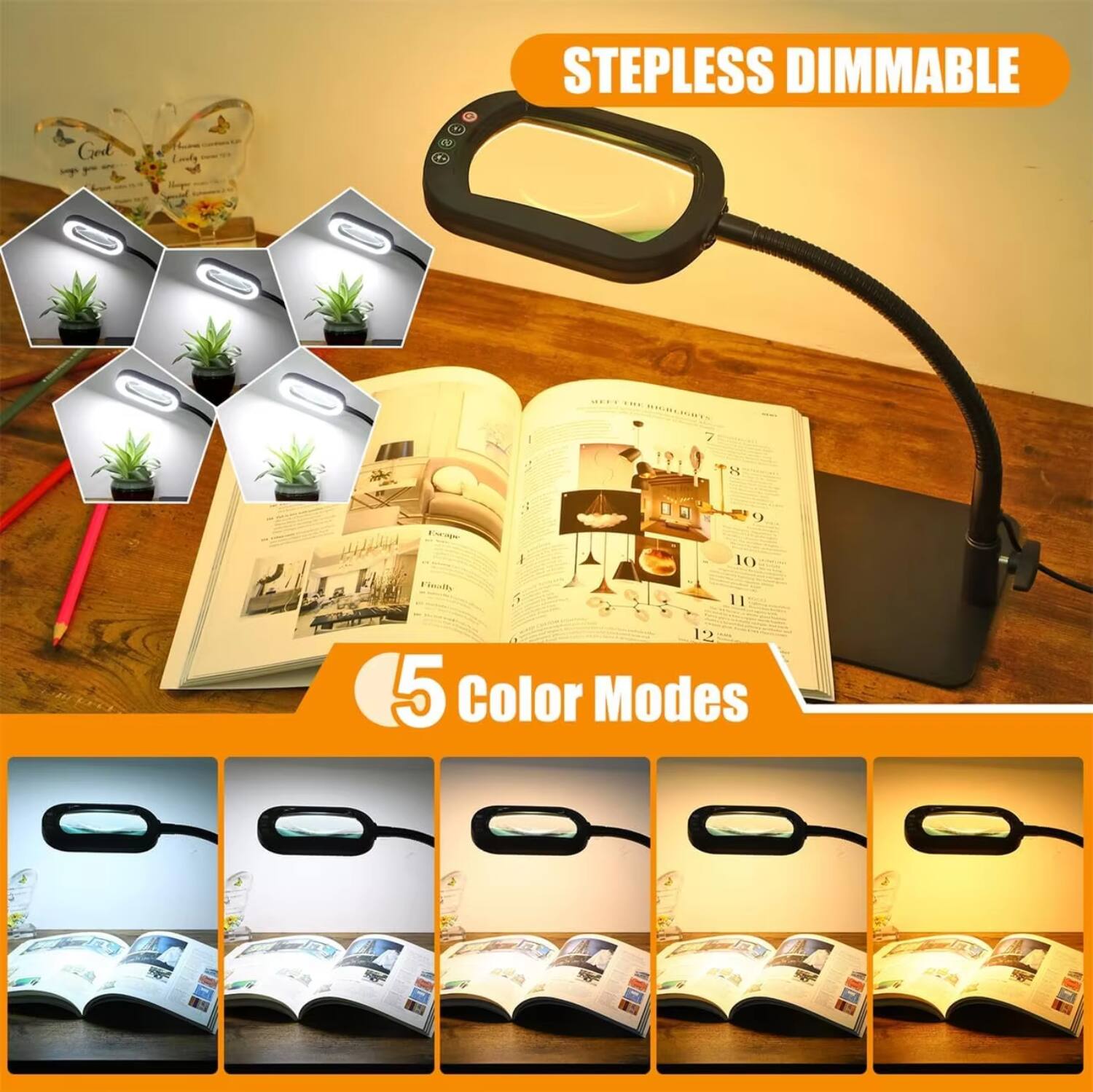 Stepless Dimmable  
5 Color Modes