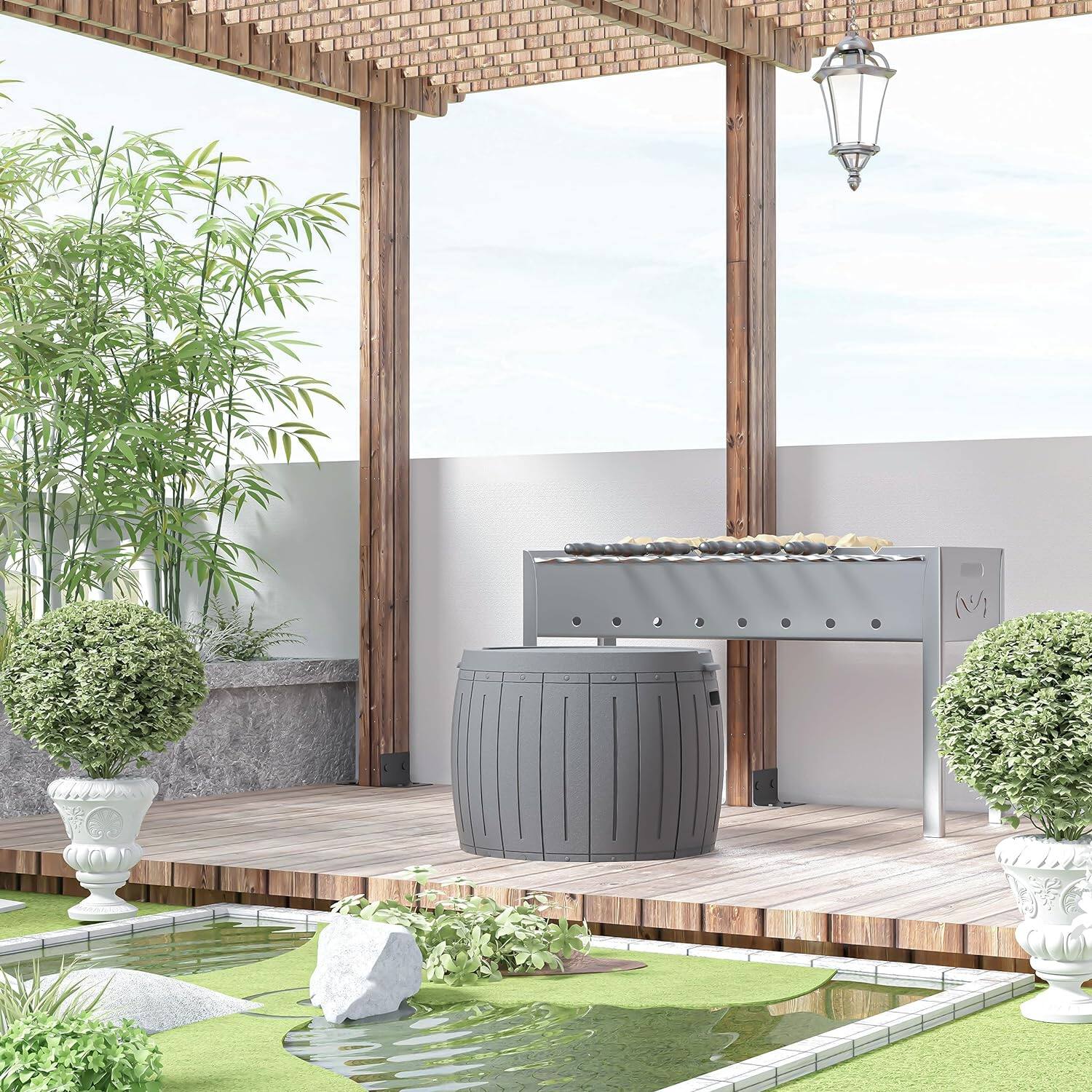 Alt View 2. Mondawe - 48 Gallons Resin Waterproof Easy-Assembly Outdoor Storage Box - Gray.