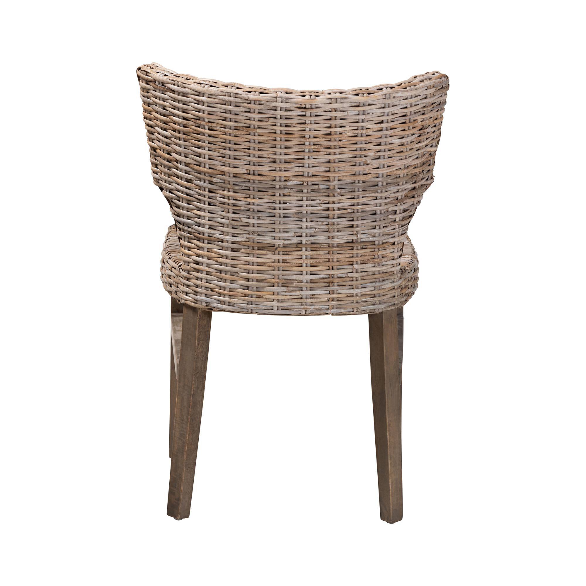 Back. bali & pari - Poltak Modern Bohemian Rattan Dining Chair - Greywashed/Brown.