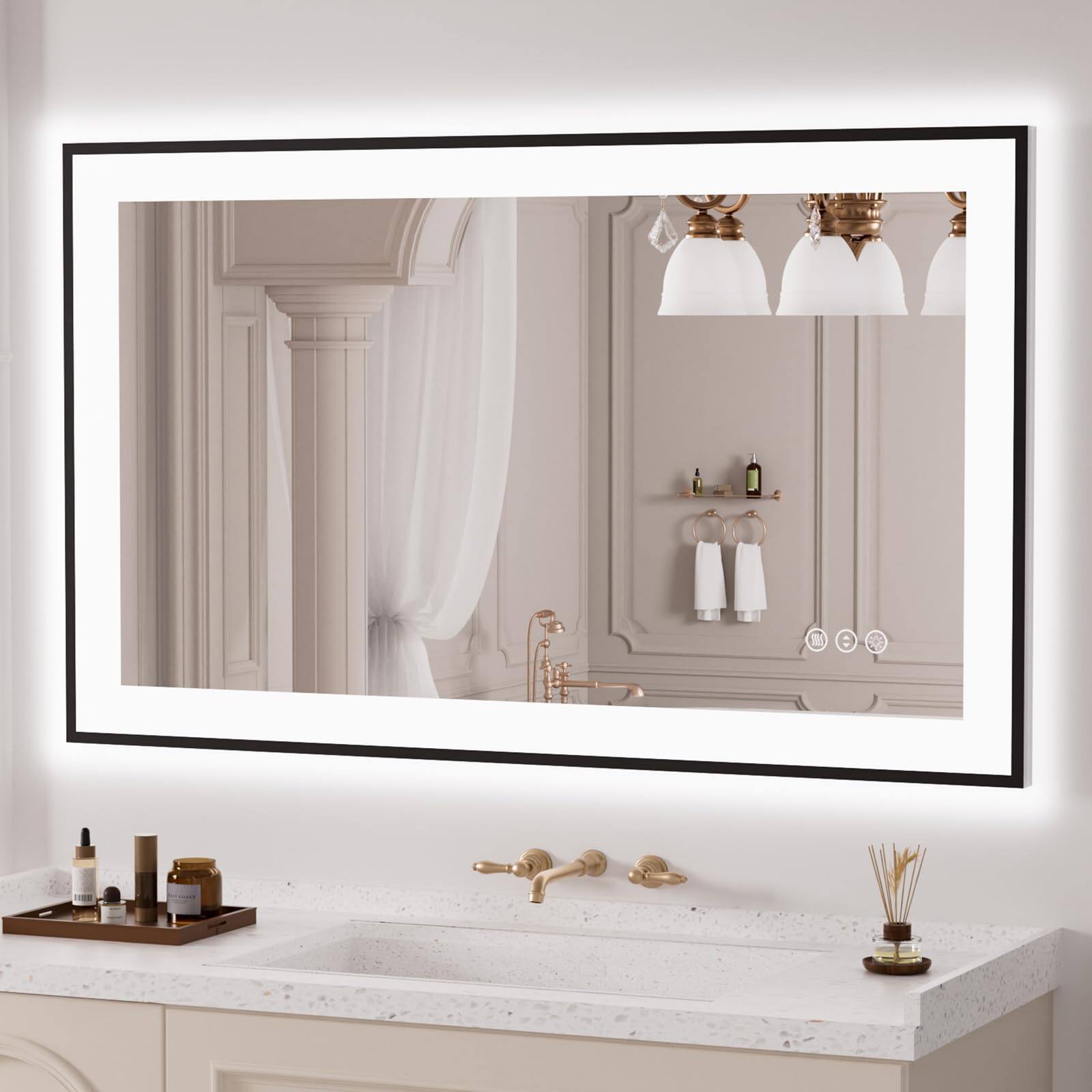 Earthley Blooms - 24"x32" Led Bathroom Mirror Framed Anti-fog Dimmable Lighted Vanity For Wall Memory Function Tempered Glass - Led Bathroom Mirror Black Framed(3 Light Modes)-8