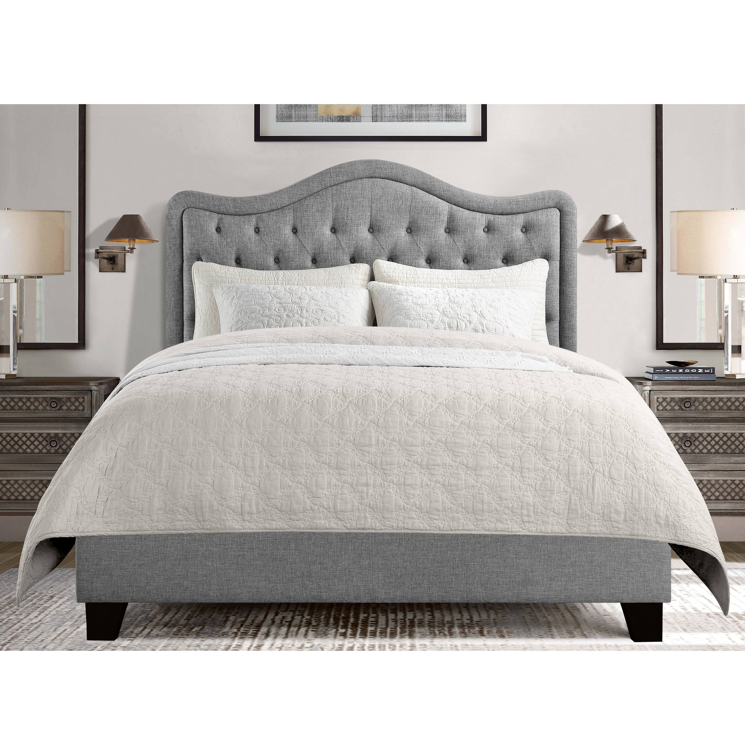 Alt View 2. Boyel Living - Curved Tufted Upholstered Bed with Solid Wood Frame - Light Gray.