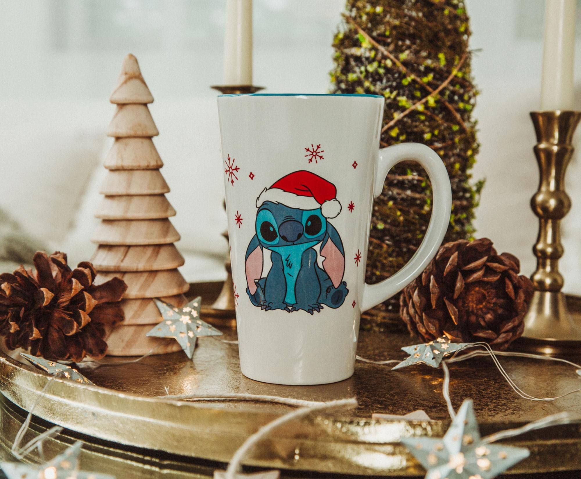Alt View 4. Disney - Disney Lilo & Stitch Santa Hat Ceramic Latte Mug | Holds 16 Ounces - Blue.