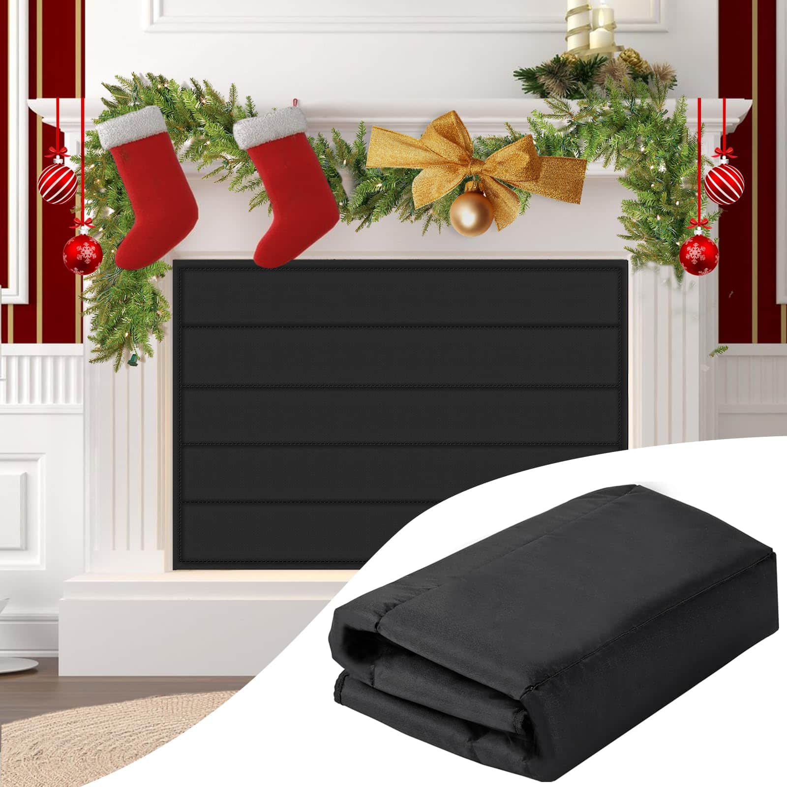 Front. JETRANSPORT - Fireplace Cover Magnetic Blocker Blanket Stops Heat Loss Indoor Draft Stopper Save Energy For Iron Frame - 39"x32".