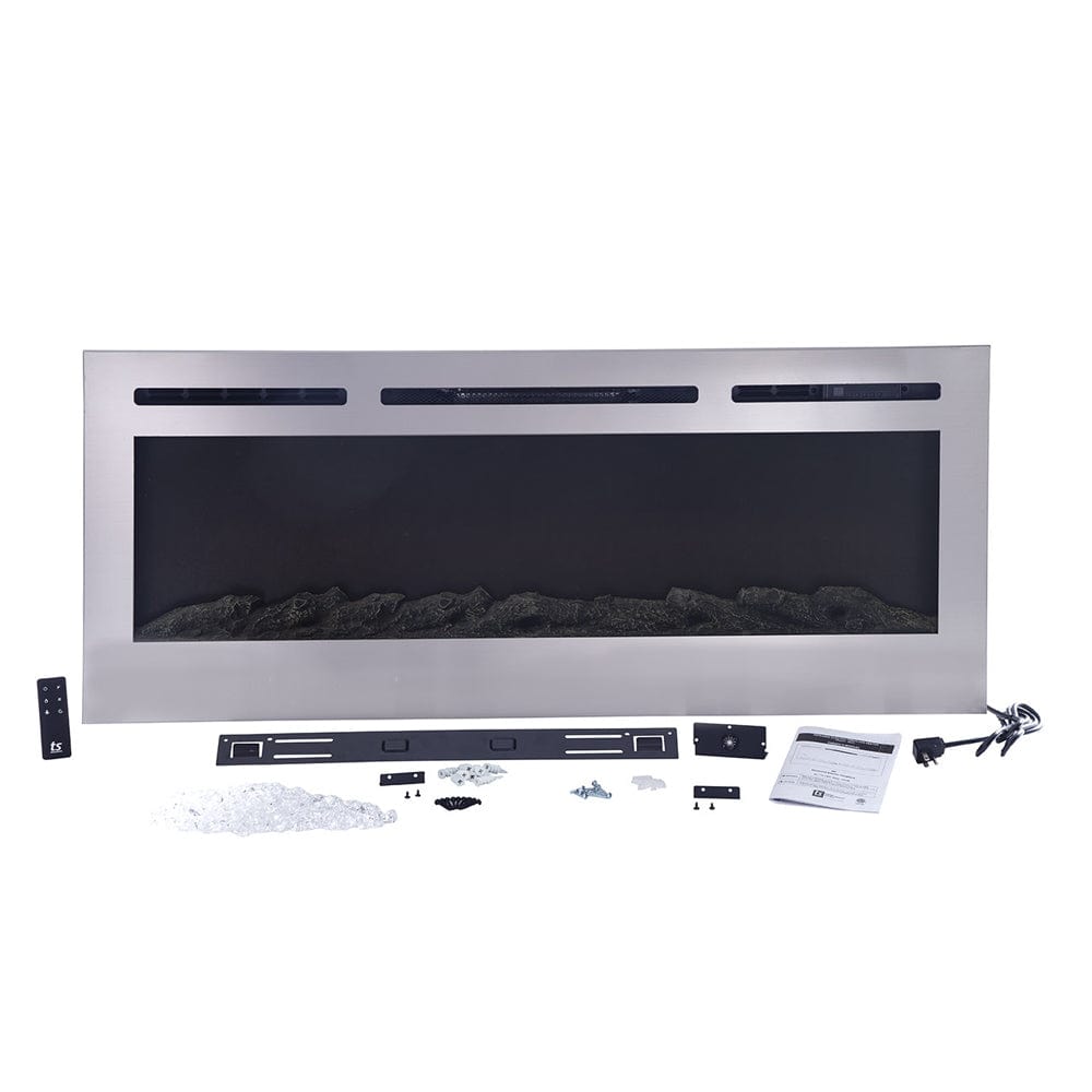 Alt View 7. Touchstone Home Products - 50 in. Wall Mounted Recessed Sideline Deluxe Stainless Steel Smart Electric Fireplace 1500W - Stainless Steel.