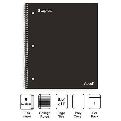 Staples Accel 5 Subject 8.5" x 11" 200 Pages College Ruled Page Size Poly Cover Per Pack