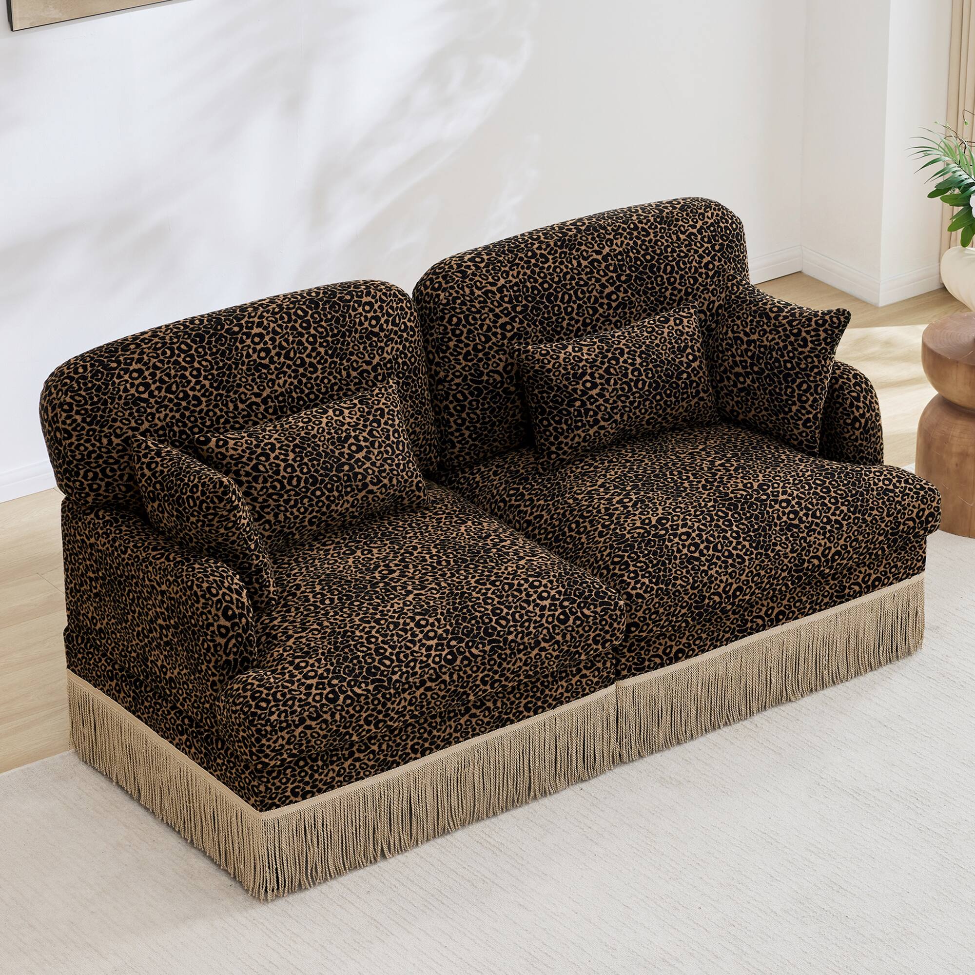 Left. Anysun - Modern Fashion Leopard Print Chenille Deep Seat Loveseat, Easy Assembly - Brown.