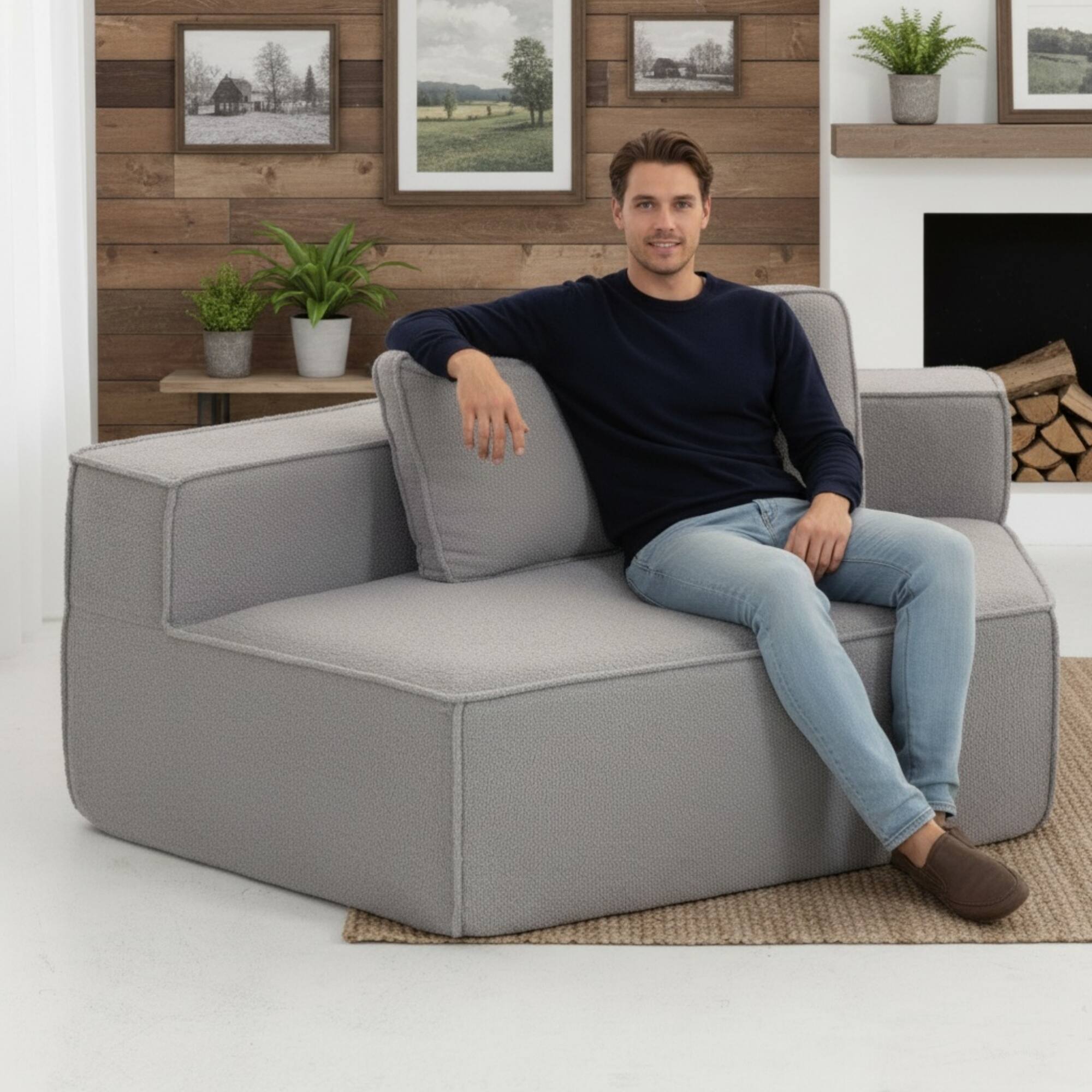 Left. GOODSILO - Soft Modular Floor Sofa Chair with Wide Seat and Plush Back Cushions, Cozy Lounge Chair for Living Room - Grey.