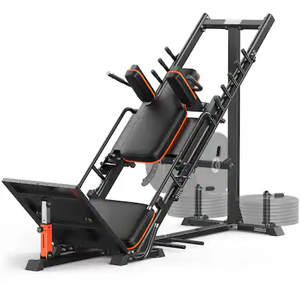 Front. FEIERDUN - 3-in-1 Leg Press Hack Squat Machine w/Stretch Board – Adjustable, Full ROM & Ultra-Quiet Pulley for Home Gym - Black.