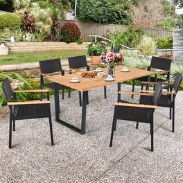Gymax - Patented 7PCS Patio Garden Dining Set Outdoor Dining Furniture Set w/ Umbrella Hole - Black