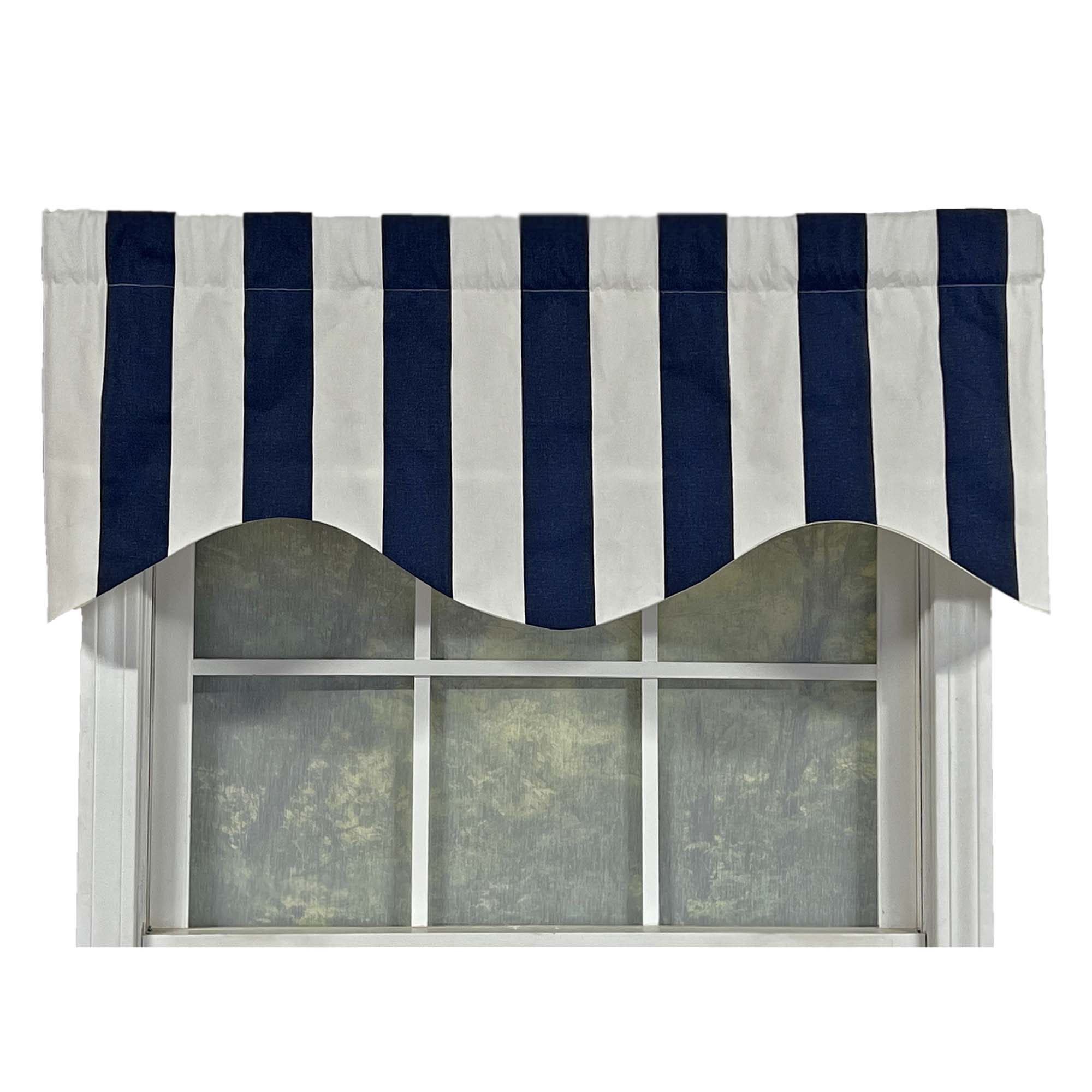 Angle. RLF Home - RLF Home Cabana Stripe Design Super Soft 3" Rod Pocket Valance 50" x 17" Navy - Navy.