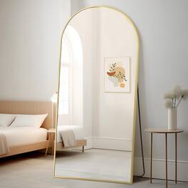 Hanke - Large Mirror Full Length Arched With Stand Floor Free Standing For Bedroom Hanging Or Leaning Body - Gold 71"L x 32"W