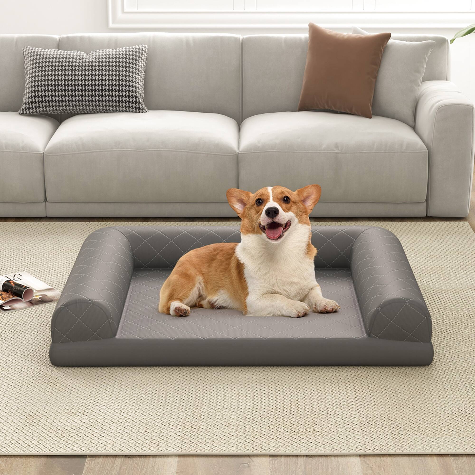 Alt View 3. Costway - Costway Orthopedic Dog Bed Medium Small Dogs with 3-Side Bolster Non-Slip Bottom Zippers - Grey.