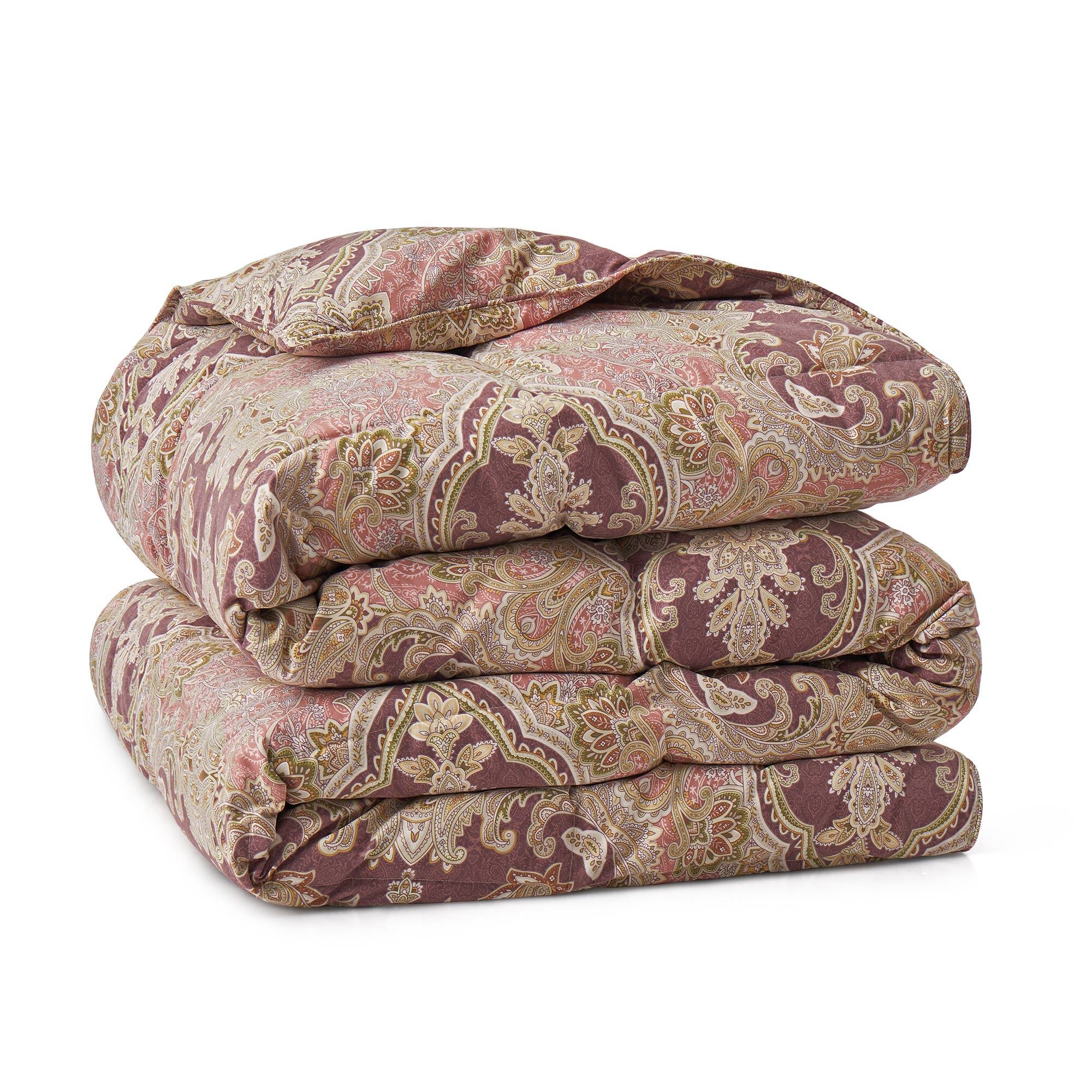 Back. Peace Nest - Peace Nest All Season Paisley Floral Goose Feather Fiber Comforter Duvet Vintage Style, Red Paisley, King - Red Paisley.