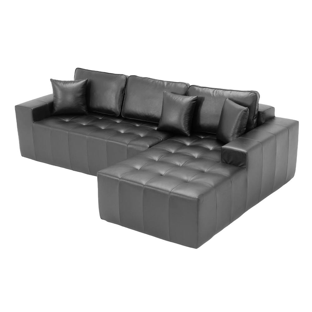 Alt View 1. Loheer - Loheer Faux Leather Sofa L-Shaped Sectional Corner Chaise Couch Black - Black.