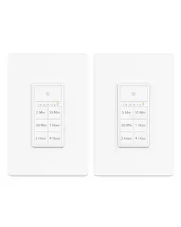 BN-LINK - Countdown Timer Switch for Exhaust Fan, 5/10/30/60 min & 2/4 hr, Neutral Wire Required, Wall Plate, 2-Pack - White