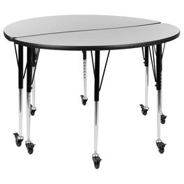 Flash Furniture - Emmy 2 Piece Mobile 47.5" Circle Wave Flexible Grey Thermal Laminate Adjustable Activity Table Set - Gray