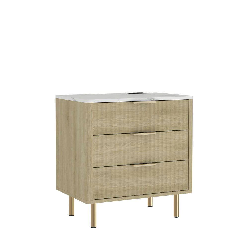Left. Kadyn - Smart Nightstand with USB Charging, Night Light, and Storage Cabinet, Modern Bedside Table for Bedroom - Wood.