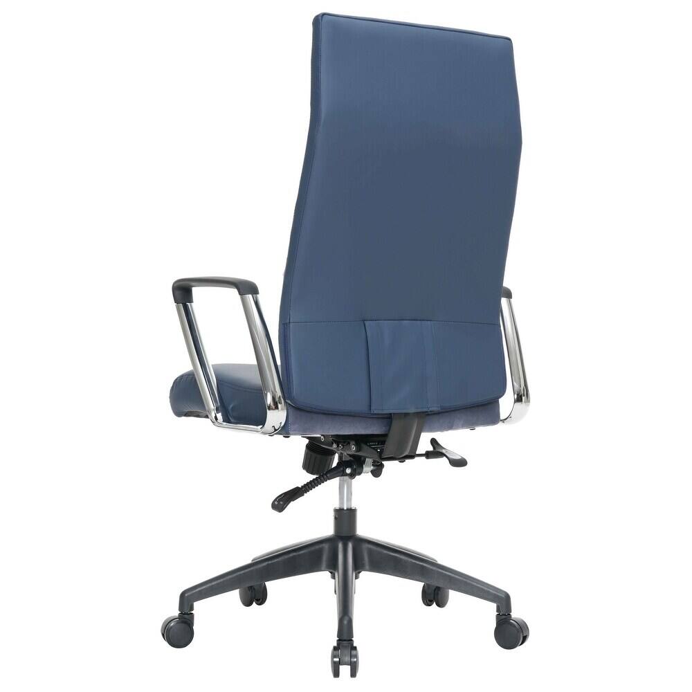 Alt View 7. LeisureMod - Hilton High-Back Adjustable Office Desk Chair Upholstered in Leather with Steel Frame, Swivel, and Ergonomic Support - Navy Blue.
