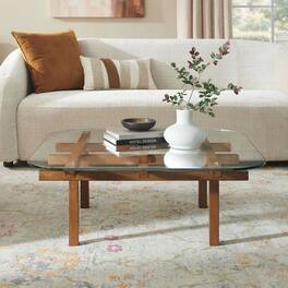 Isby 35 Inch Tempered Glass Coffee Table by Modway - Walnut