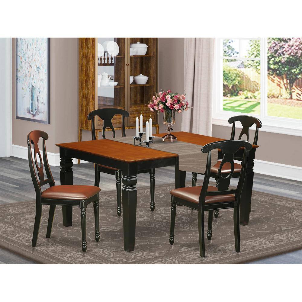 Back. East West Furniture - 5 Pc Dinette set with a Dinning Table and 4 Leather Kitchen Chairs in Black - Black & Cherry.