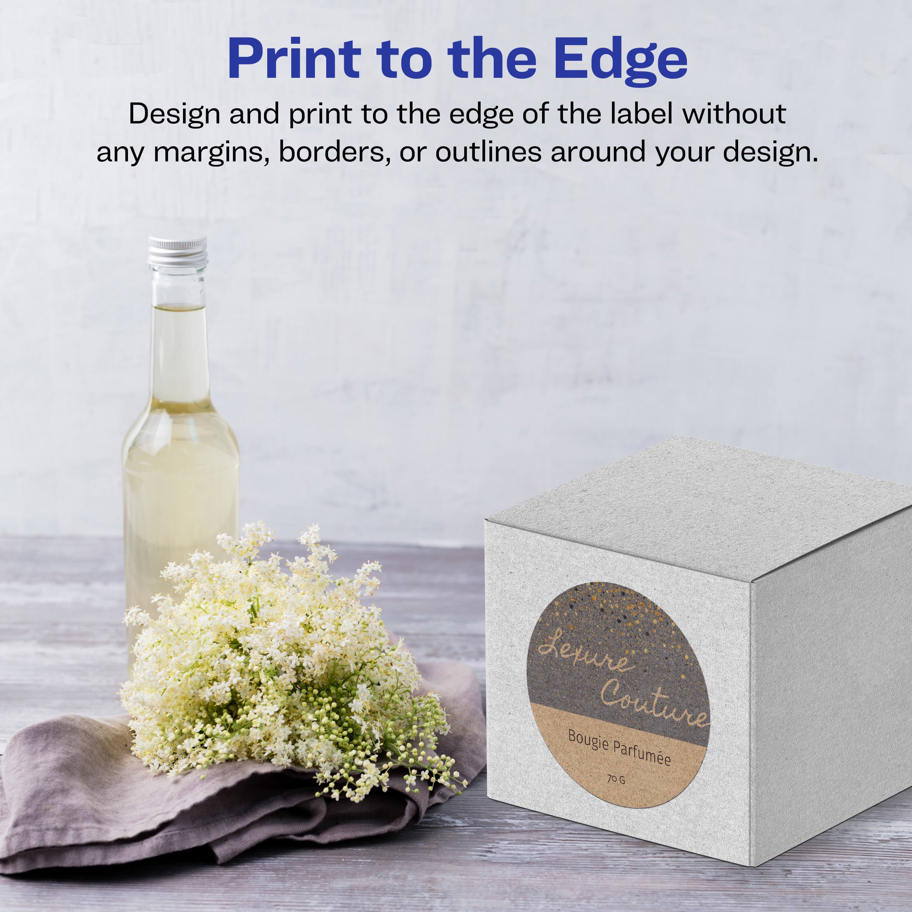 Print to the Edge

Design and print to the edge of the label without any margins, borders, or outlines around your design.

Lecture Couture  
Bougie Parfumée  
70G