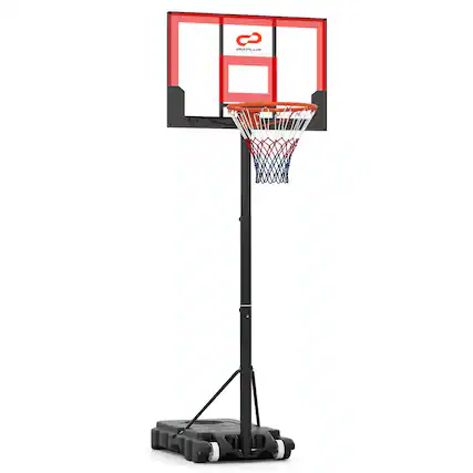 Front. Costway - Goplus 3.3-7 FT Kids Basketball Hoop Outdoor with Shatterproof PC Backboard, Fillable Base - Black & Red.