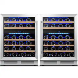 Yeego - 48" Dual Zone Wine Refrigerator, 94-Bottle Built-in/Freestanding Wine Cooler Combo, 40-65°F - Stainless Steel