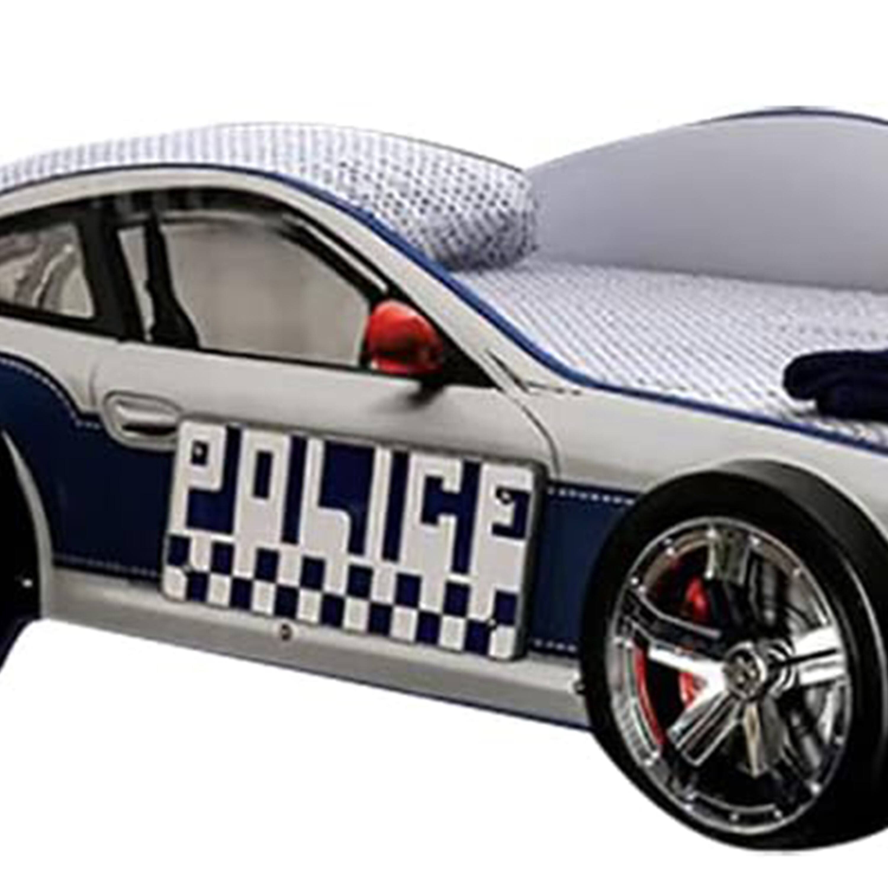 Alt View 1. Manhattan Lane - Peri Twin Size Kids Bed with Realistic Police Car Design - White, Blue.