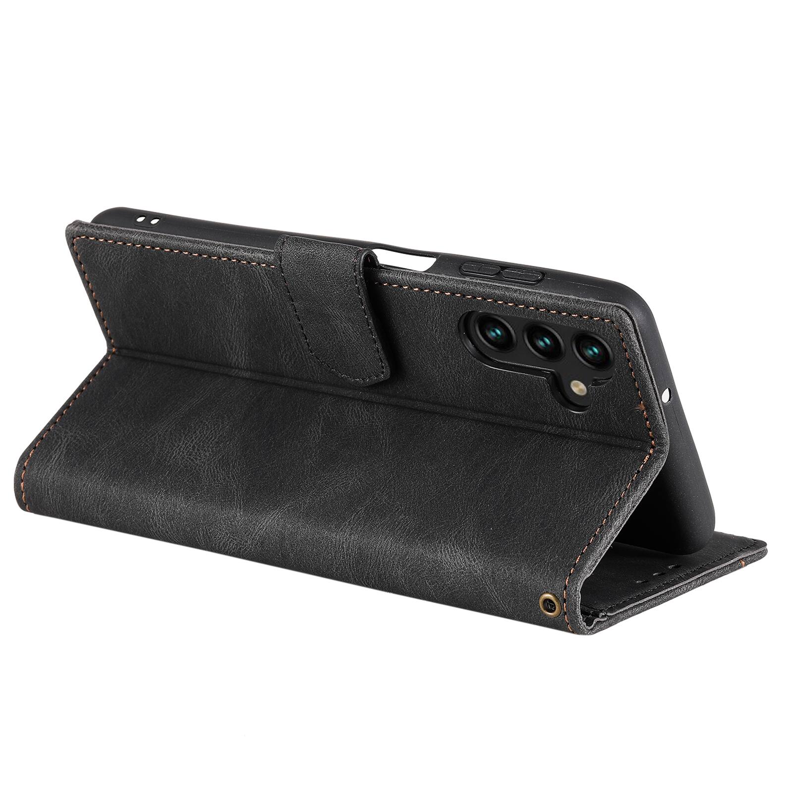Alt View 1. Dteck - Wallet Case for Samsung Galaxy S24,Vintage PU Leather Flip Card Holder Kickstand Magnetic Closure Phone Cover - Black.