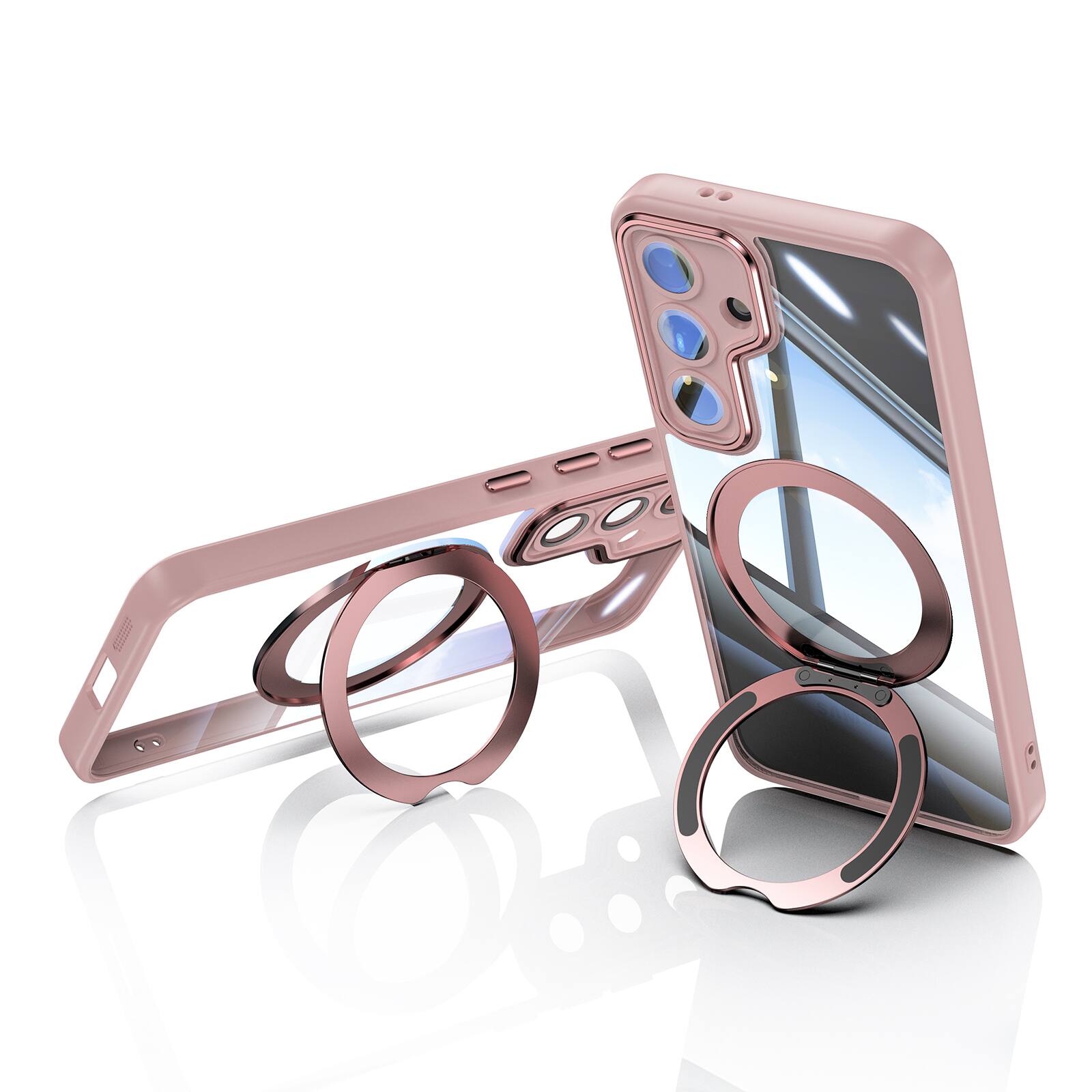 Alt View 4. Dteck - Magnetic Clear Case For Samsung Galaxy A17 5G, Shockproof Anti-Scratch 360° Ring Holder Stand PC+TPU Protection Cover - Pink.