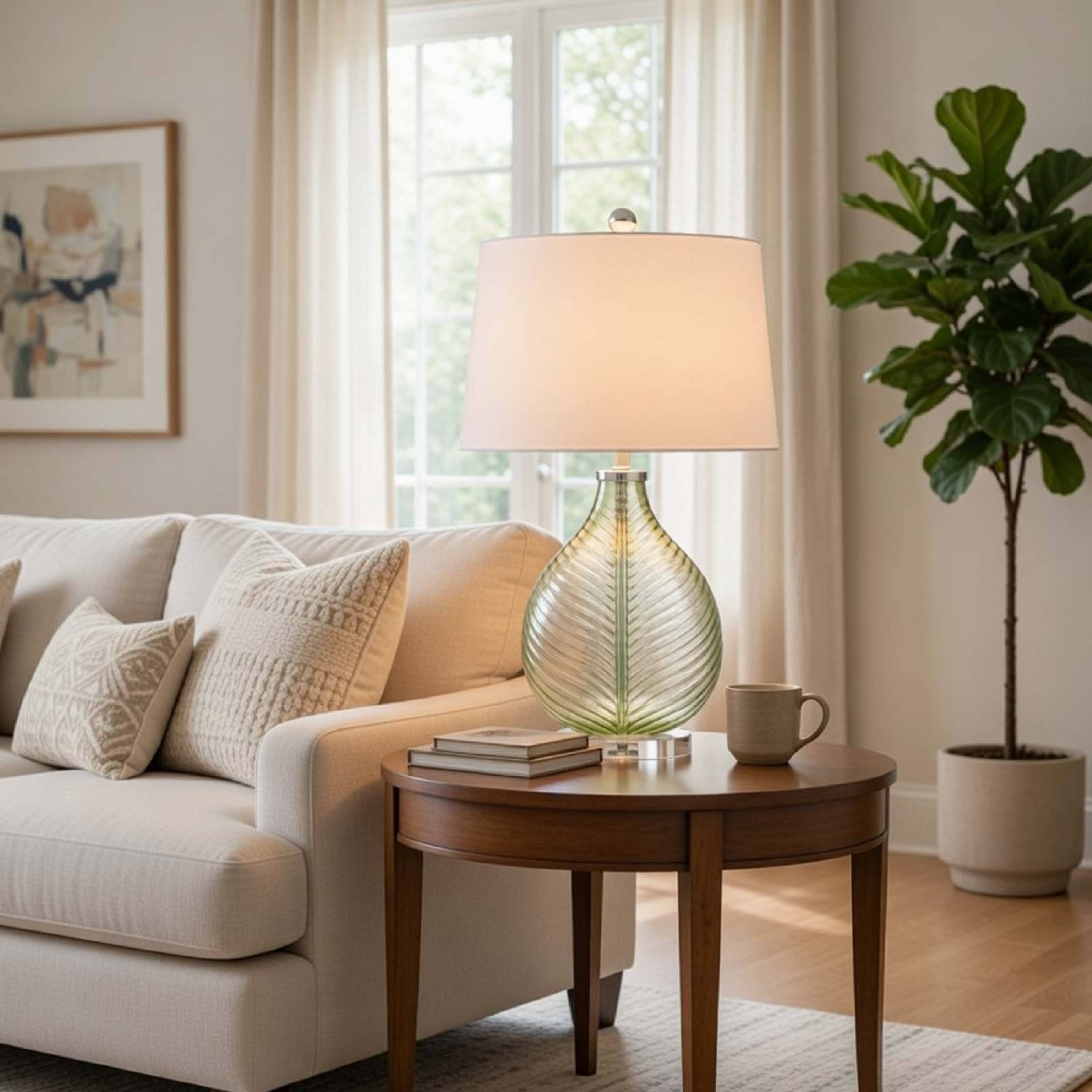 Alt View 5. Manhattan Lane - Table Lamp, Drum Shade, 26 Inch Faceted Teardrop Base - Lime Green, White, Chrome.
