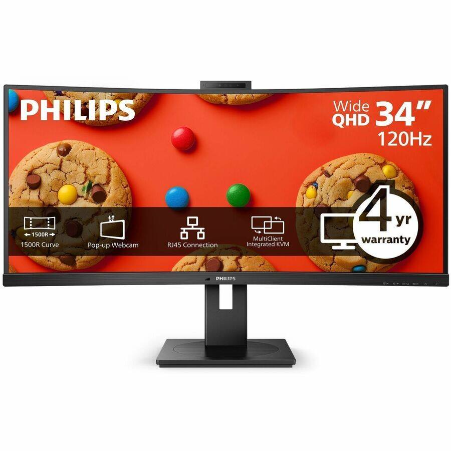 PHILIPS Wide QHD 34" 120Hz 1500R Curve Pop-up Webcam RJ45 Connection MultiClient Integrated KVM 4 yr warranty