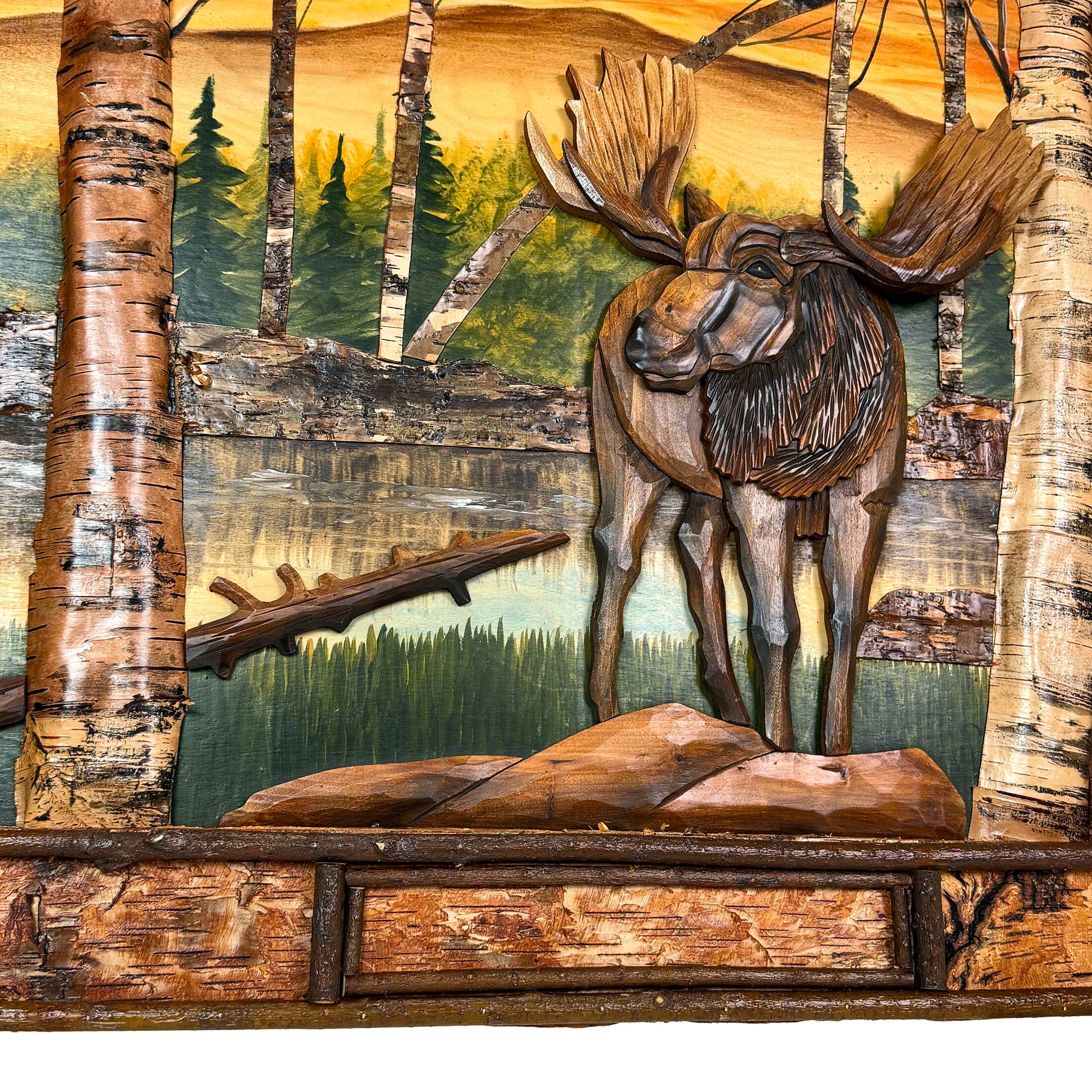 Alt View 8. Zeckos - Rustic Moose Birch Forest Wood Wall Sculpture 28.75x36.5 Brown Glossy - Brown.