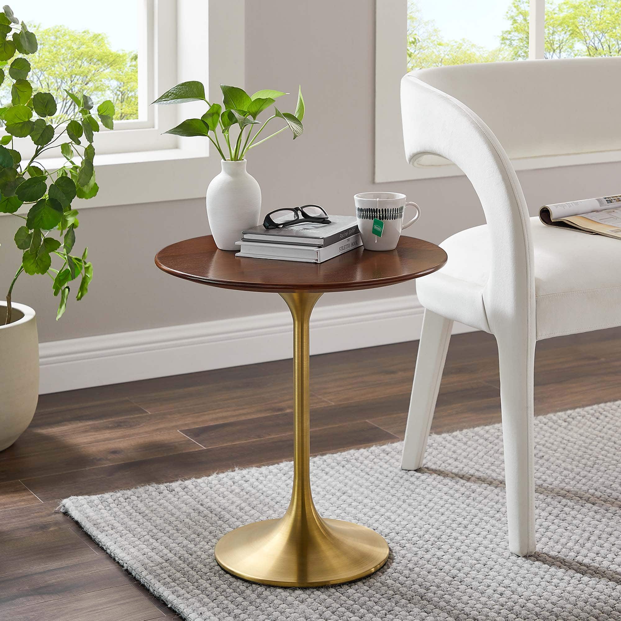 Modway - Lippa Round Wood Side Table - Gold Walnut