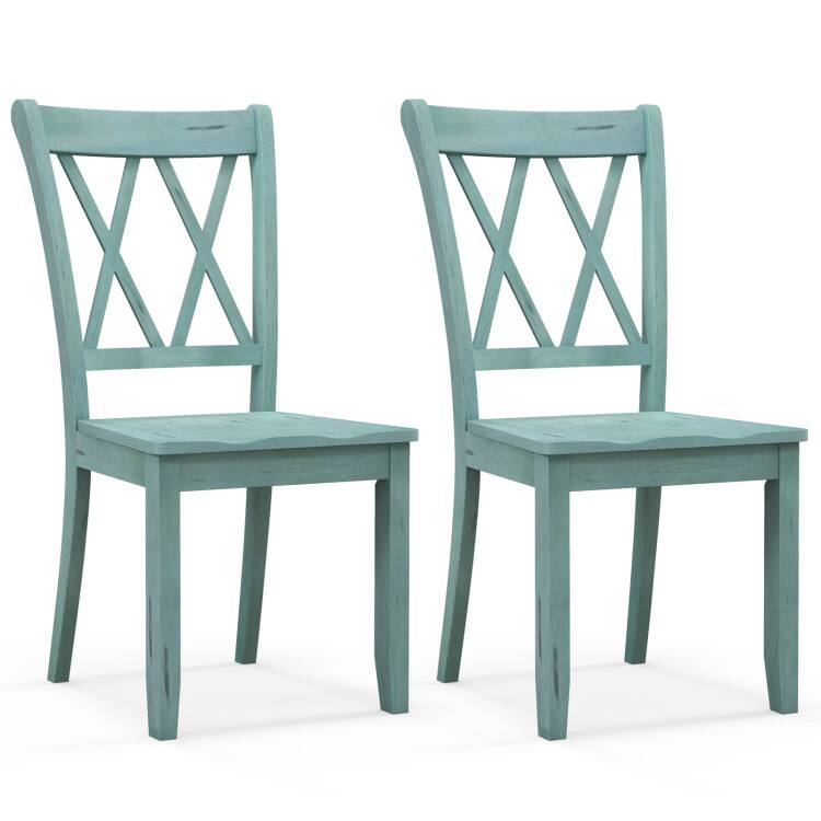 SlickBlue - Set of 2 Cross Back Rubber Wood Dining Chairs for Kitchen or Dining Room - Green