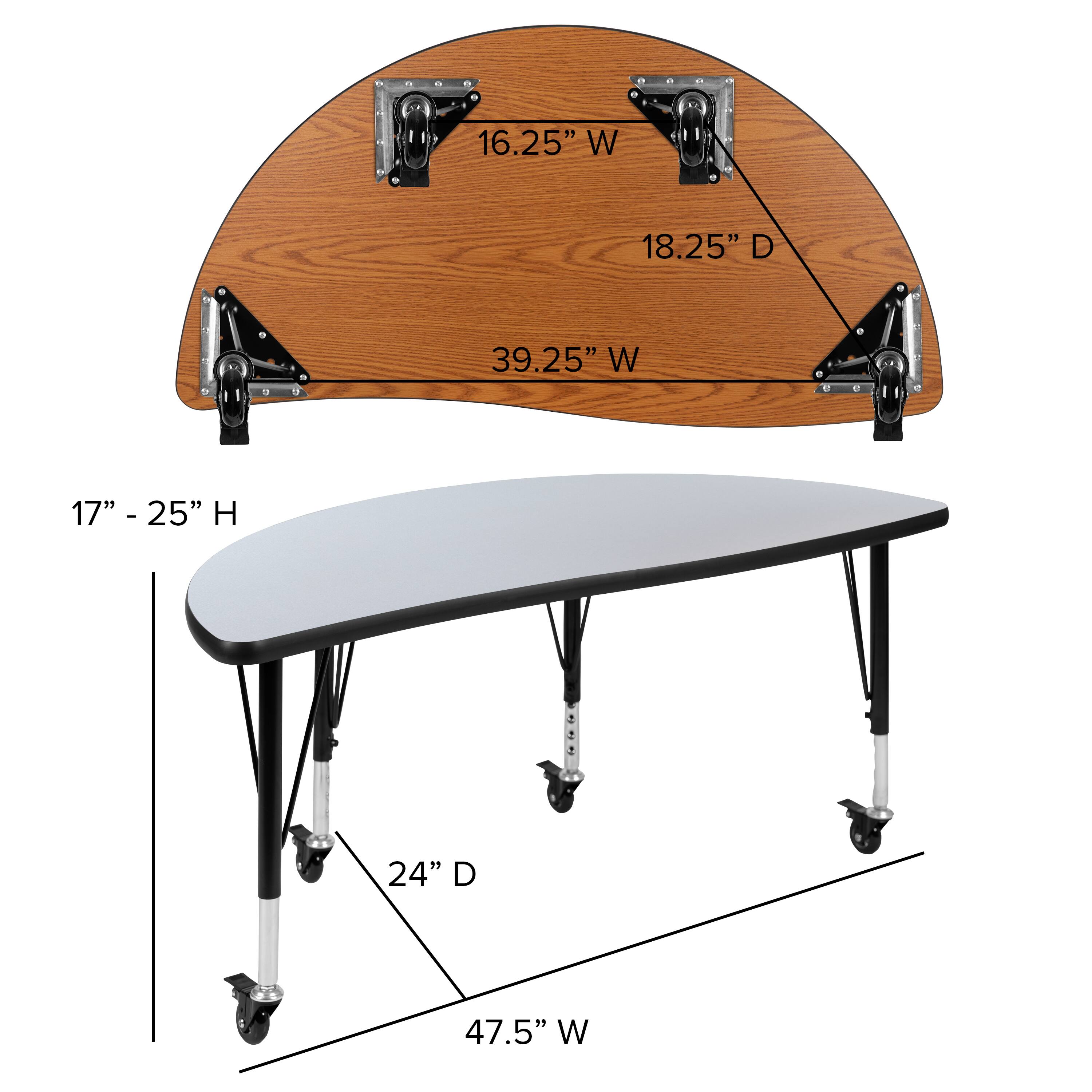 16.25" W  
18.25" D  
39.25" W  
17" - 25" H  
24" D  
47.5" W