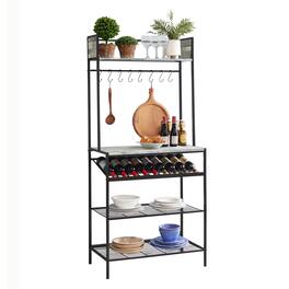 Kings Brand Furniture - Baker’s Rack for Kitchen with Storage Shelves & Hooks, Microwave Stand Coffee Bar Station - Black