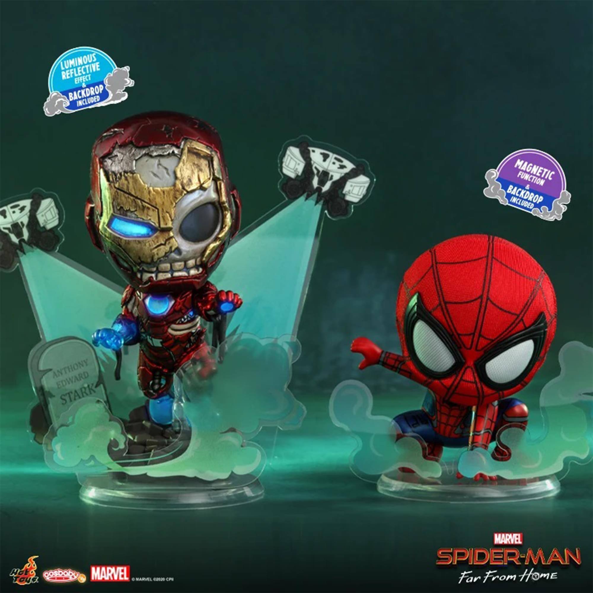 LUMINOUS REFLECTIVE EFFECT & BACKDROP INCLUDED  
MAGNETIC FUNCTION & BACKDROP INCLUDED  

ANTHONY EDWARD STARK  

MARVEL SPIDER-MAN Far From Home