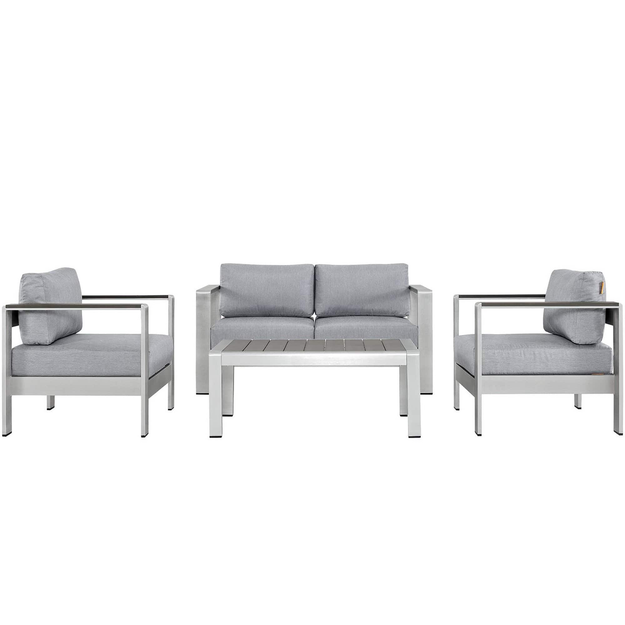Shore 4 Piece Outdoor Patio Aluminum Sectional Sofa Set by Modway - Silver Gray