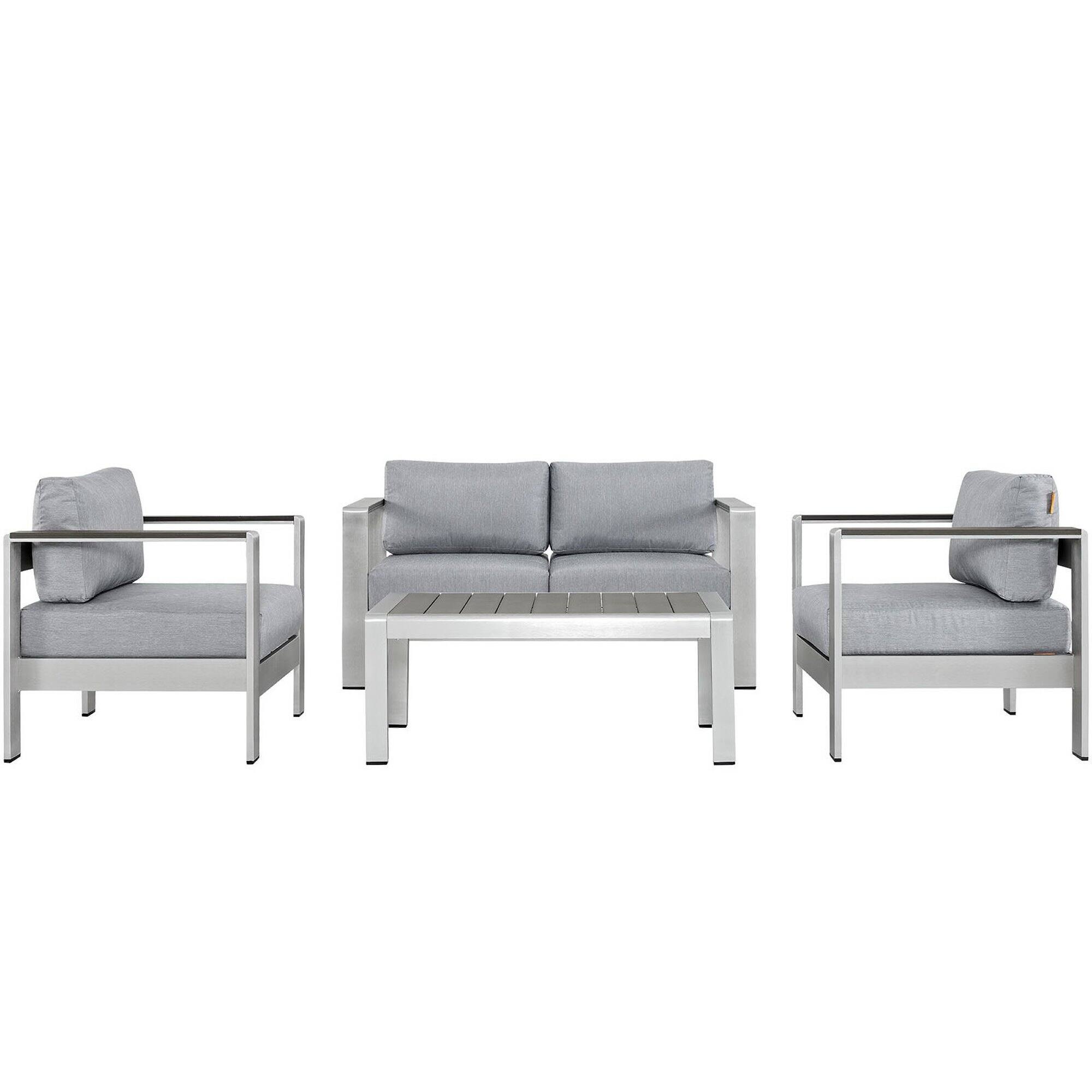 Front. Modway - Shore 4 Piece Outdoor Patio Aluminum Sectional Sofa Set by Modway - Silver Gray.
