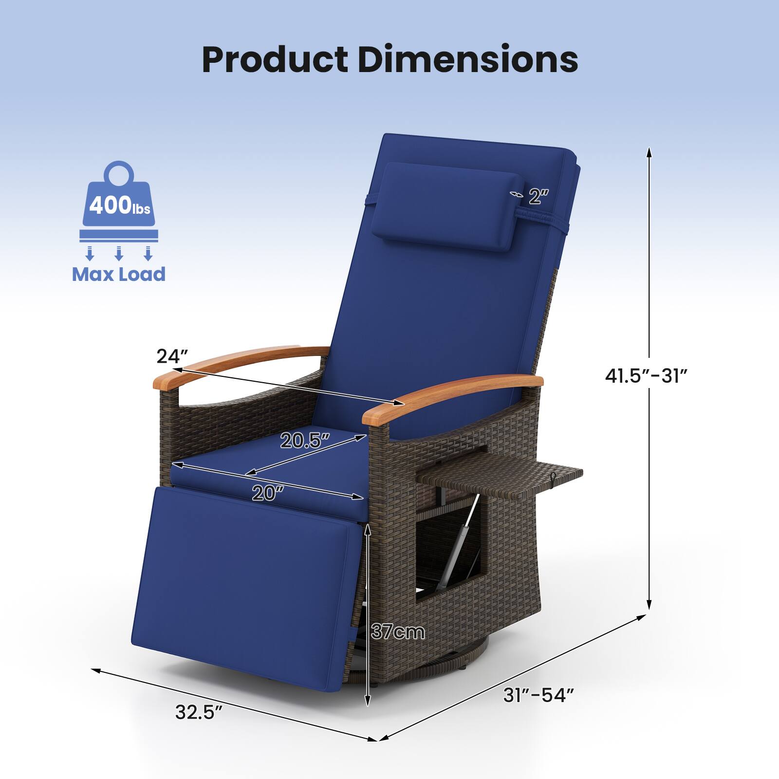 Product Dimensions: 400lbs Max Load, 24", 41.5"-31", 20.5", 20", 37cm, 32.5", 31"-54"